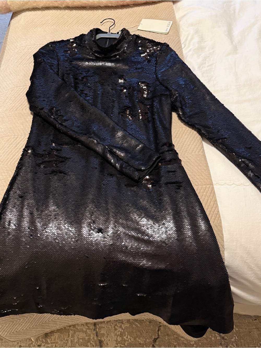 Black Sequin Long-Sleeve Mini Dress